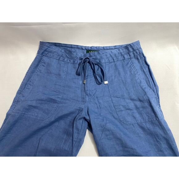 Lauren Ralph Lauren Blue Drawstring Pants — Linen Blend — RL Buckle — Size 8 - Picture 4 of 11